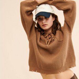 FOUND free people brown Sweater with Collar